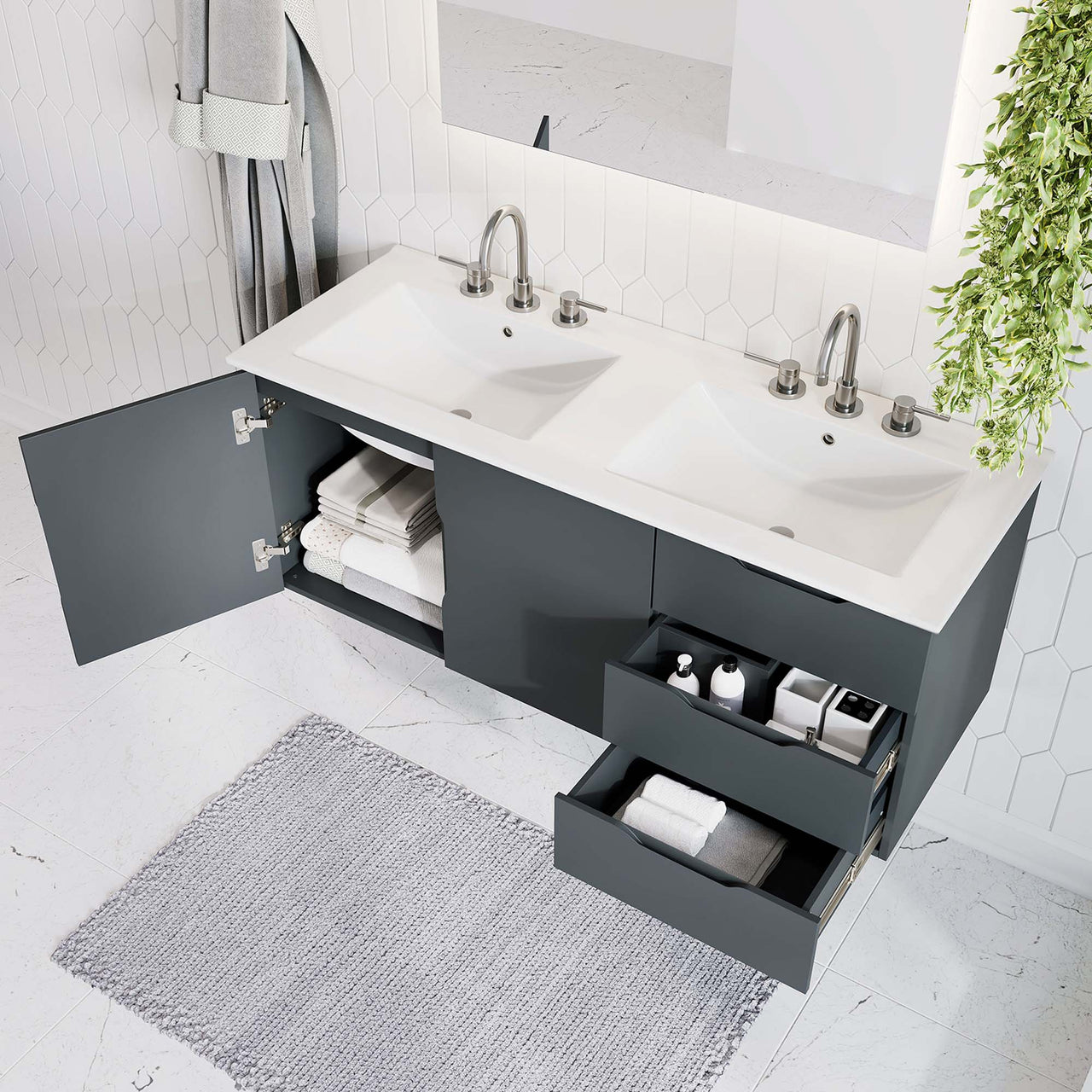 Verin Double Sink Vanity Unit, Extra Large, Gray & White