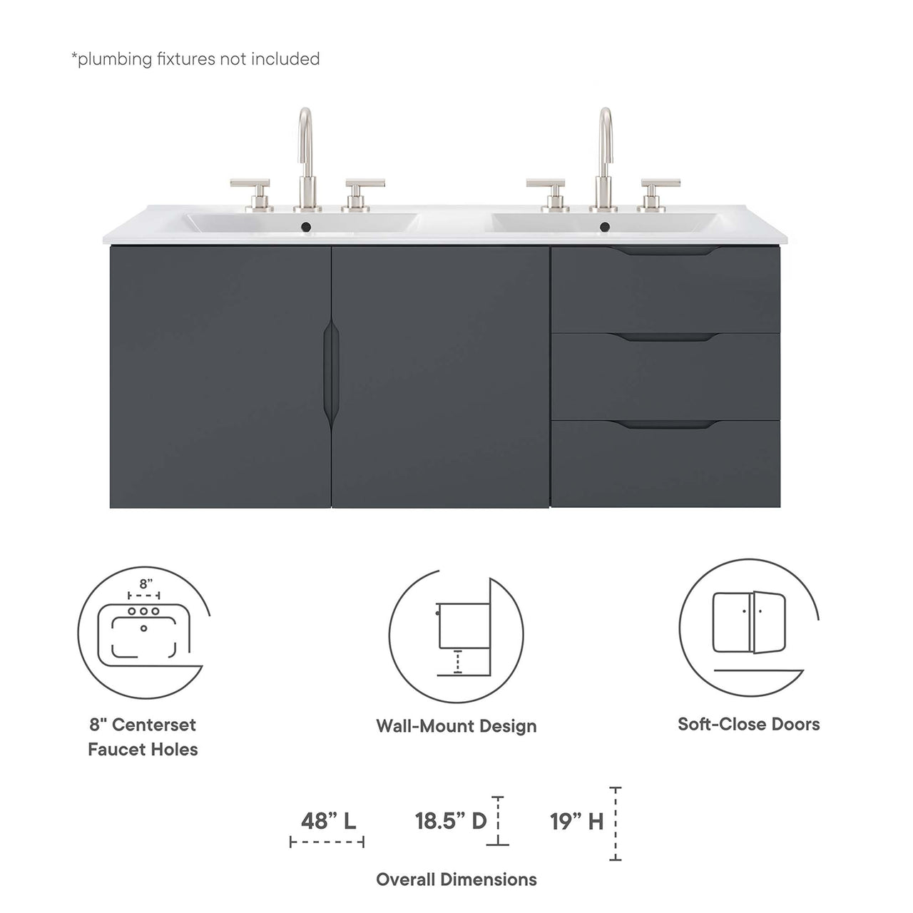Verin Double Sink Vanity Unit, Extra Large, Gray & White