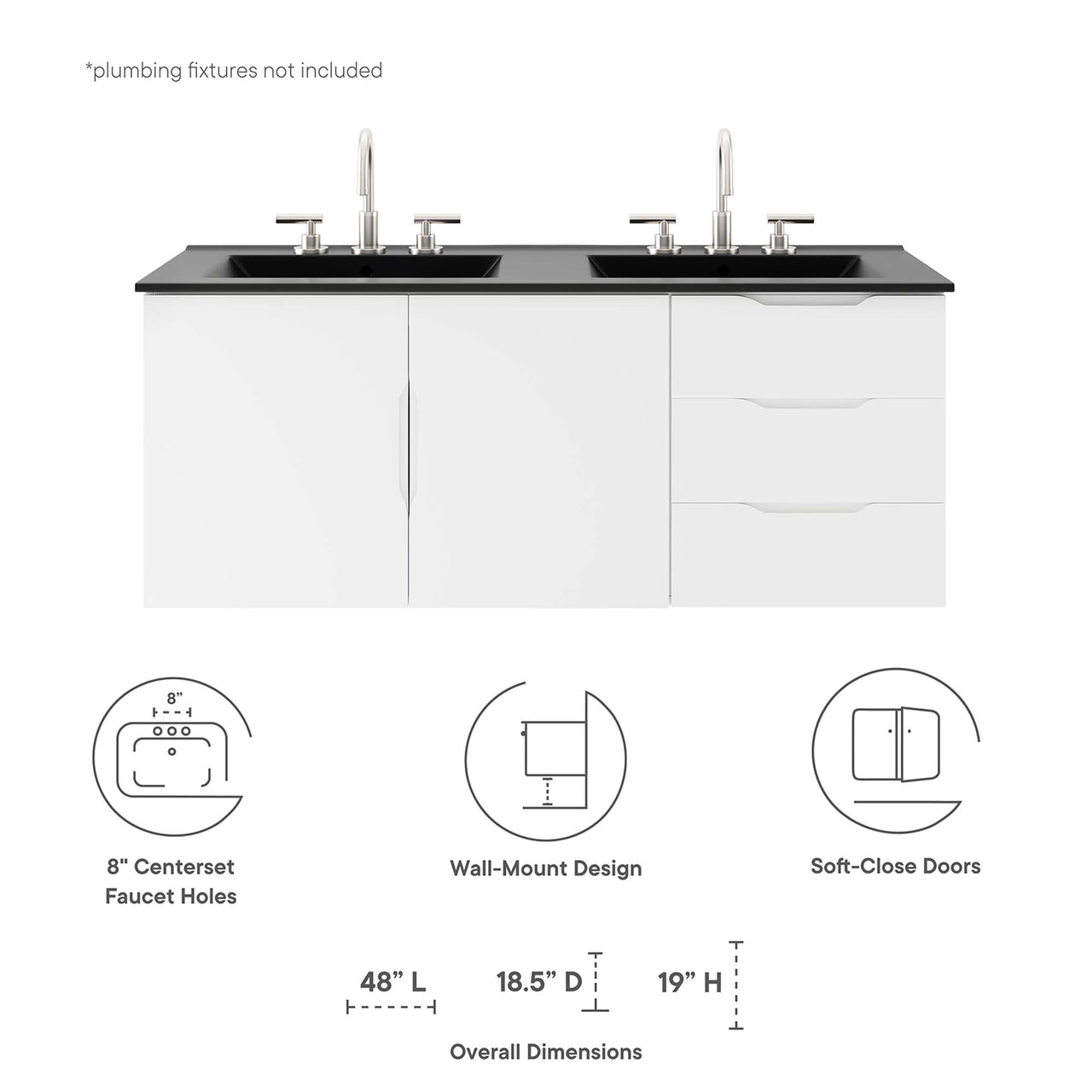Verin Double Sink Vanity Unit, Extra Large, White & Black