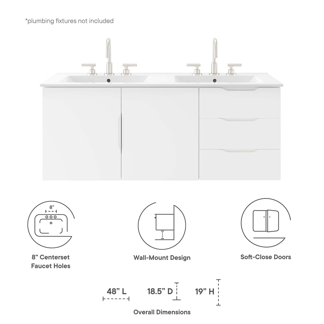 Verin Double Sink Vanity Unit, Extra Large, White