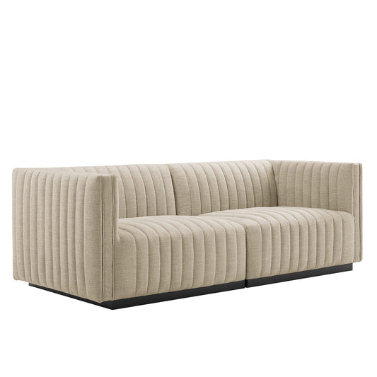 Evoke Fabric Loveseat Sectional, Black & Beige