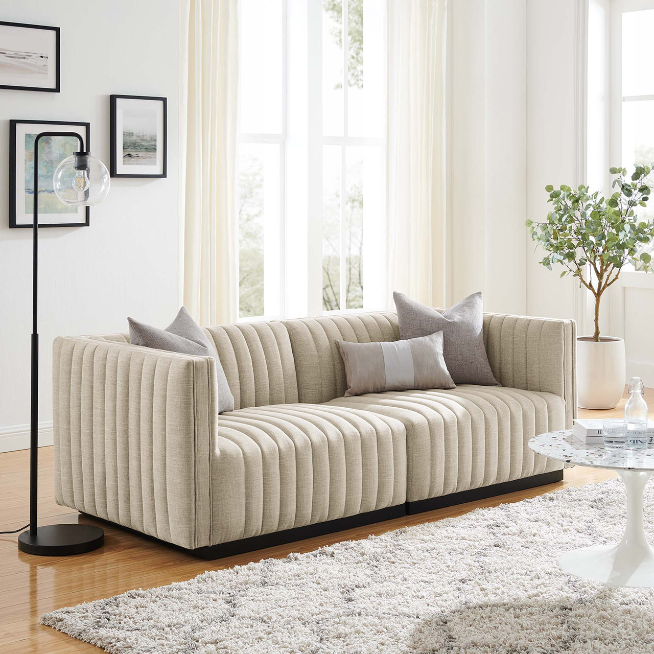 Evoke Fabric Loveseat Sectional, Black & Beige