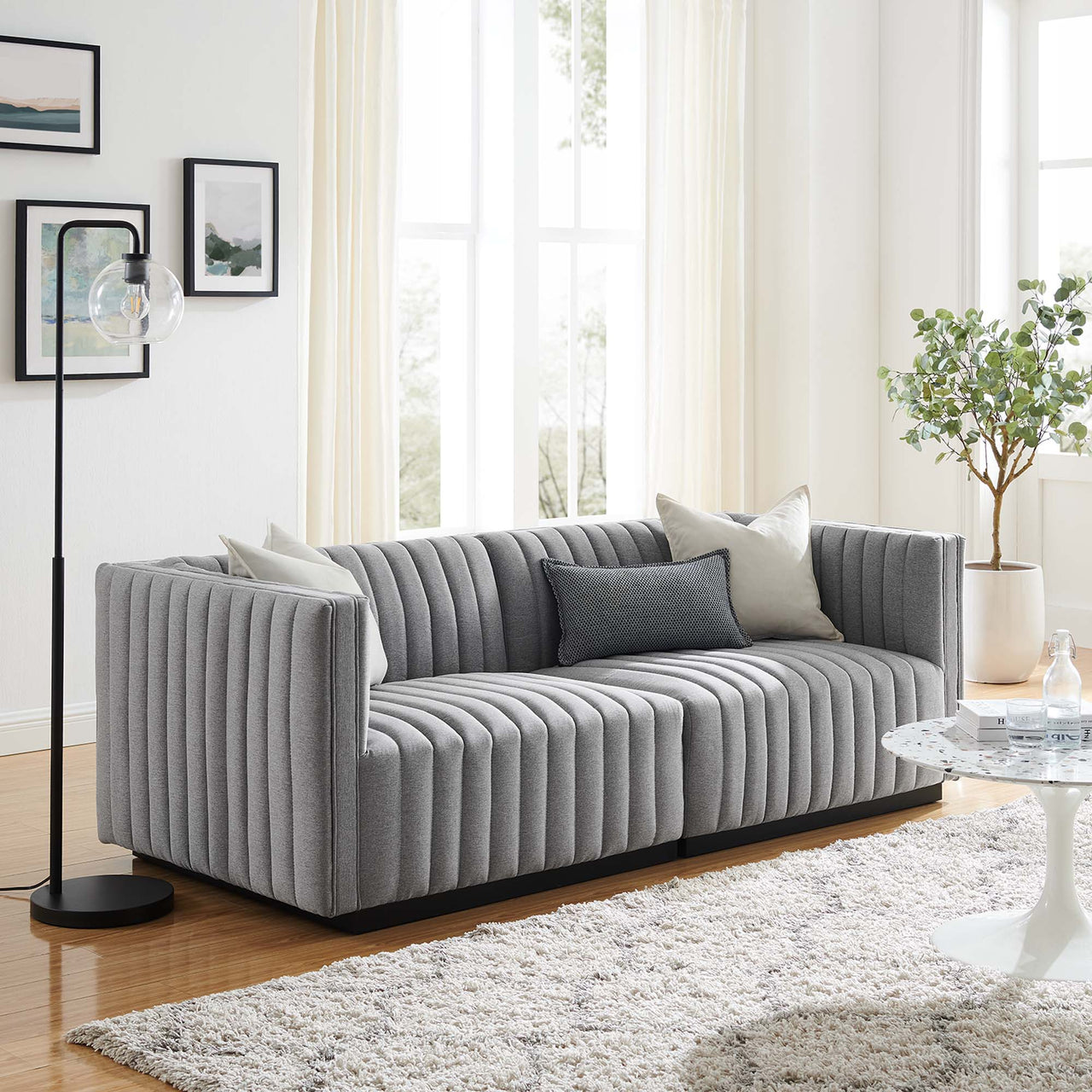 Evoke Fabric Loveseat Sectional, Black & Light Gray
