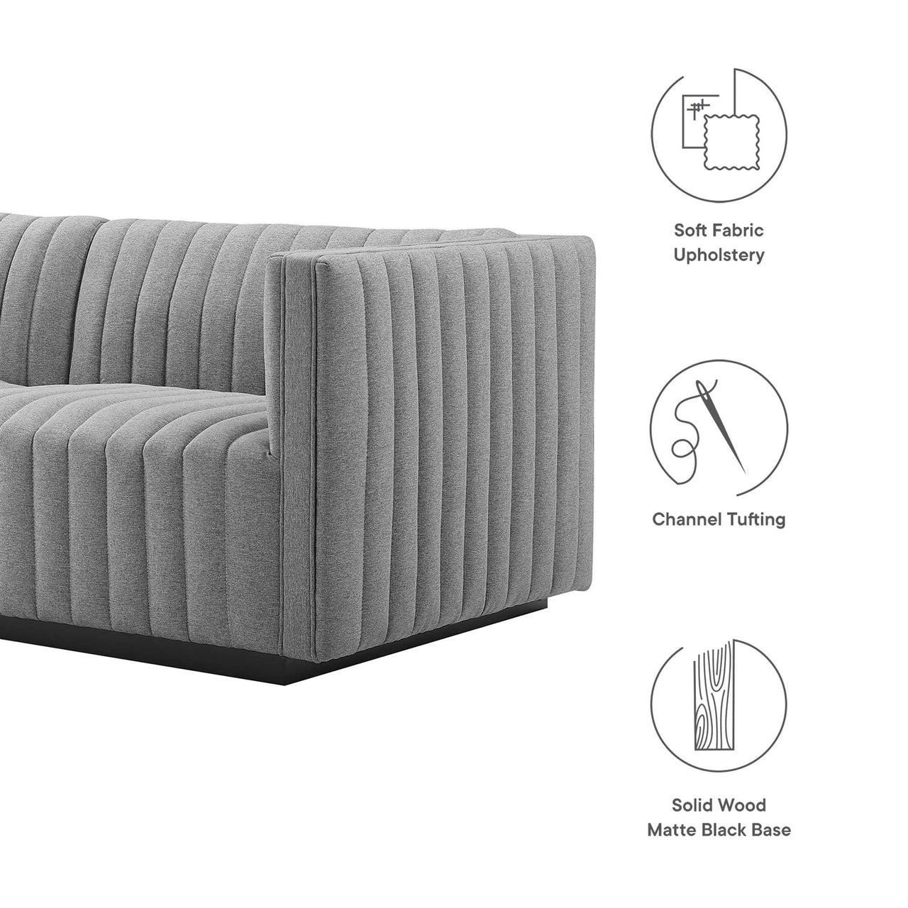 Evoke Fabric Loveseat Sectional, Black & Light Gray
