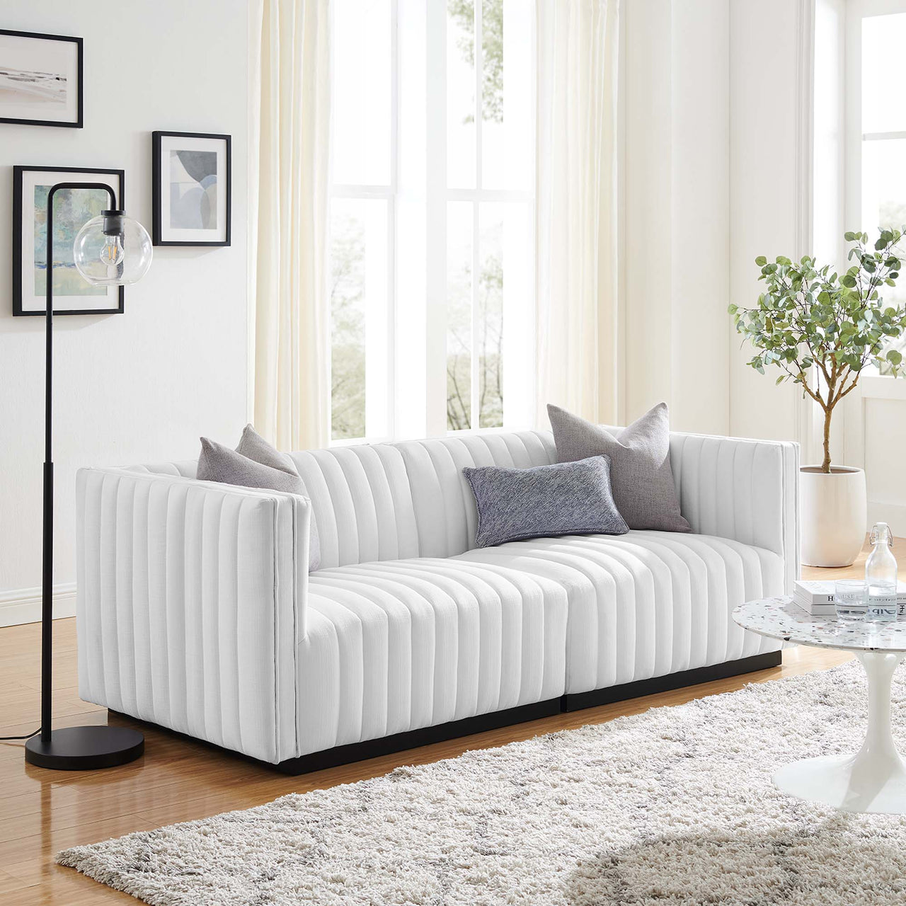 Evoke Fabric Loveseat Sectional, Black & White