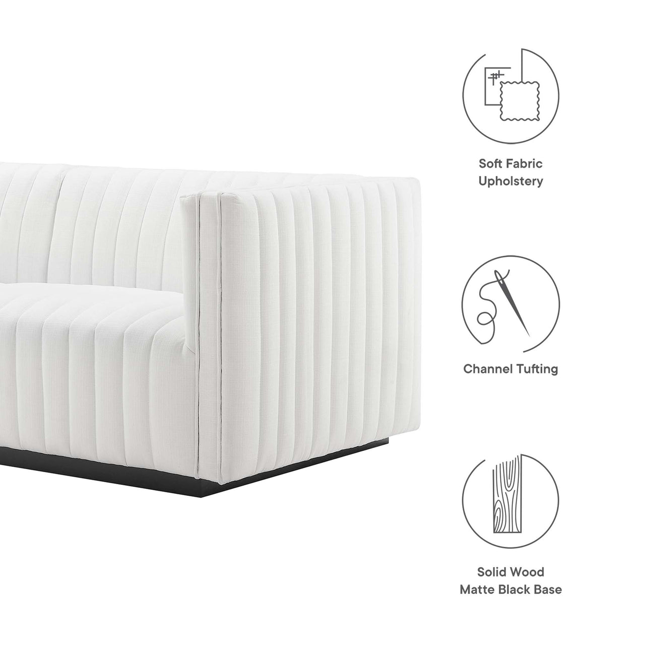 Evoke Fabric Loveseat Sectional, Black & White