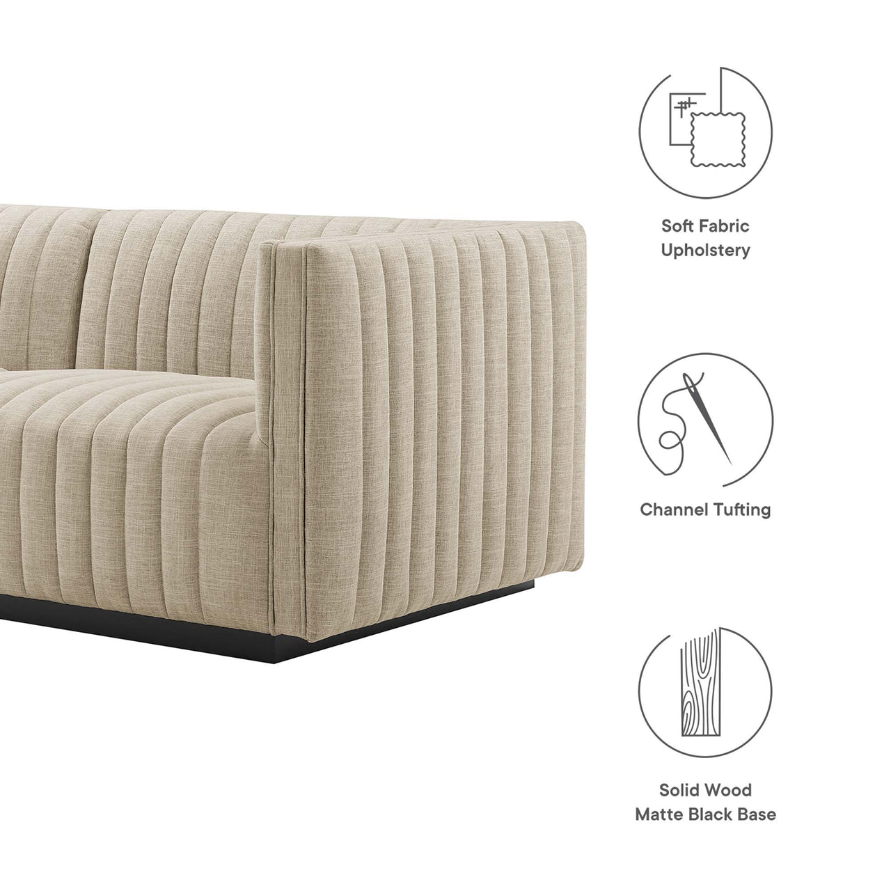Evoke Fabric Sofa Sectional, Black & Beige