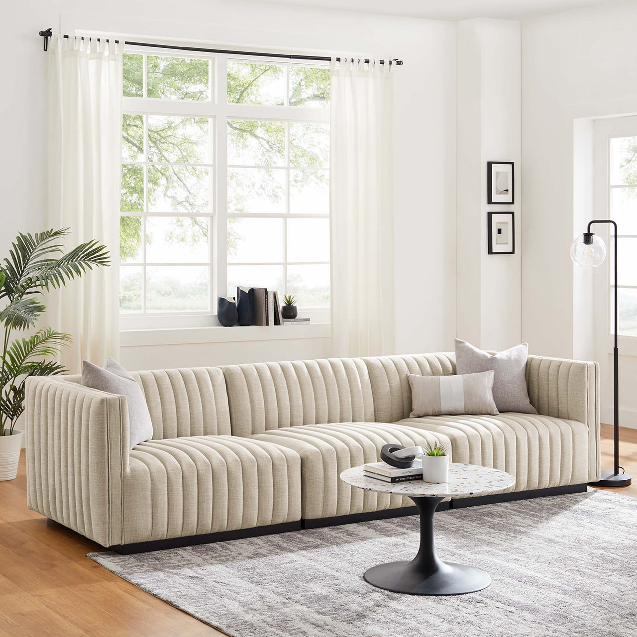 Evoke Fabric Sofa Sectional, Black & Beige