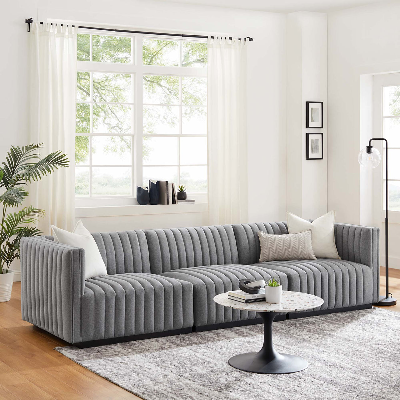 Evoke Fabric Sofa Sectional, Black & Light Gray