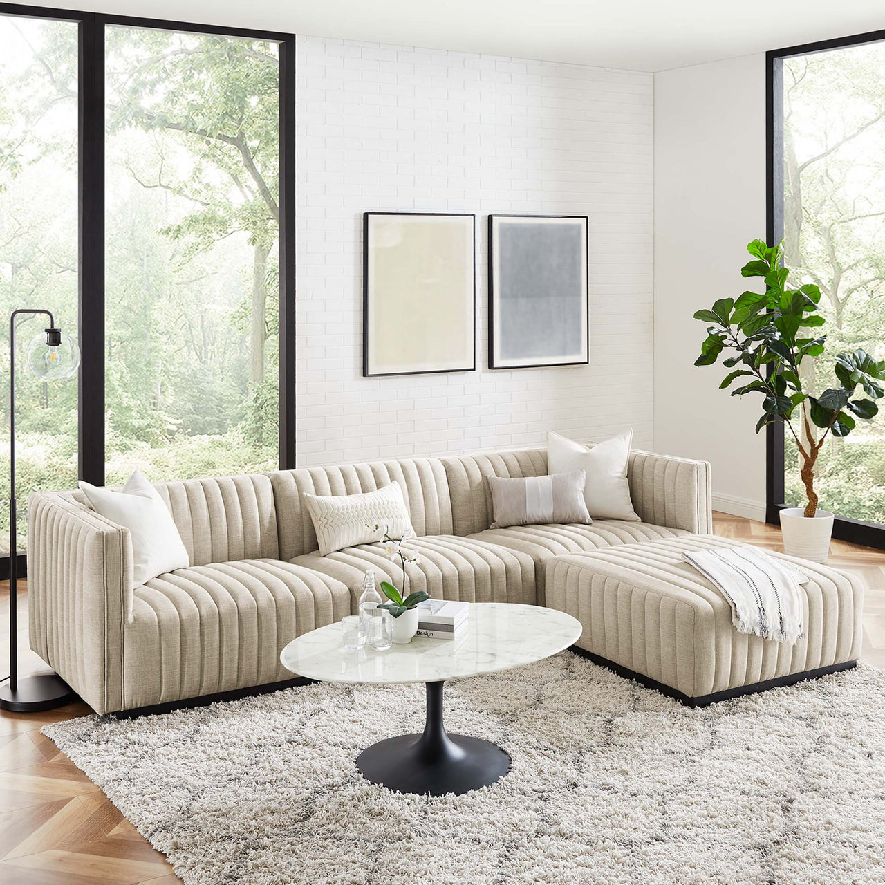 Evoke 4-Piece Fabric Sectional, Black & Beige