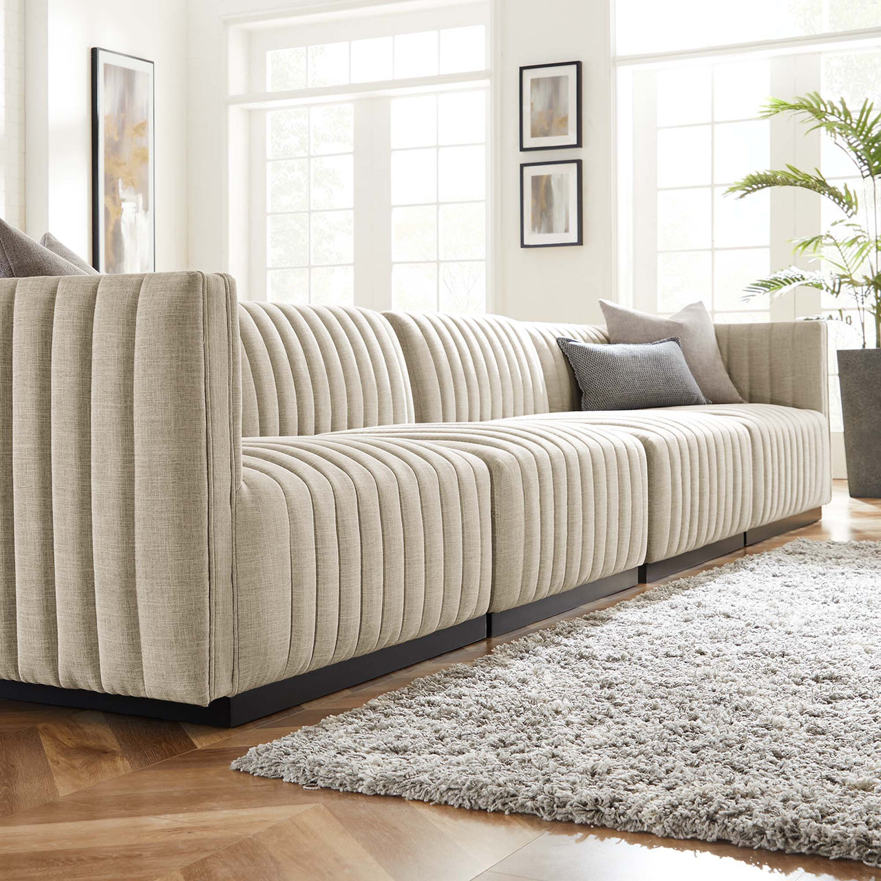 Evoke 4-Piece Fabric Sofa Sectional, Black & Beige