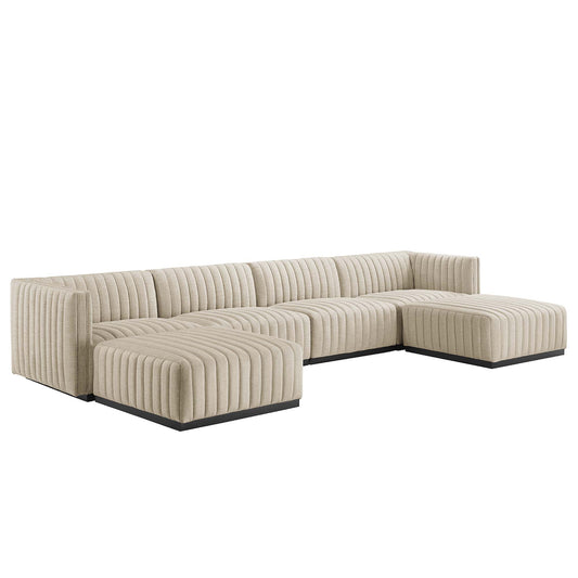 Conjure 6-Piece Channel Tufted Upholstered Fabric Sectional, Black & Beige