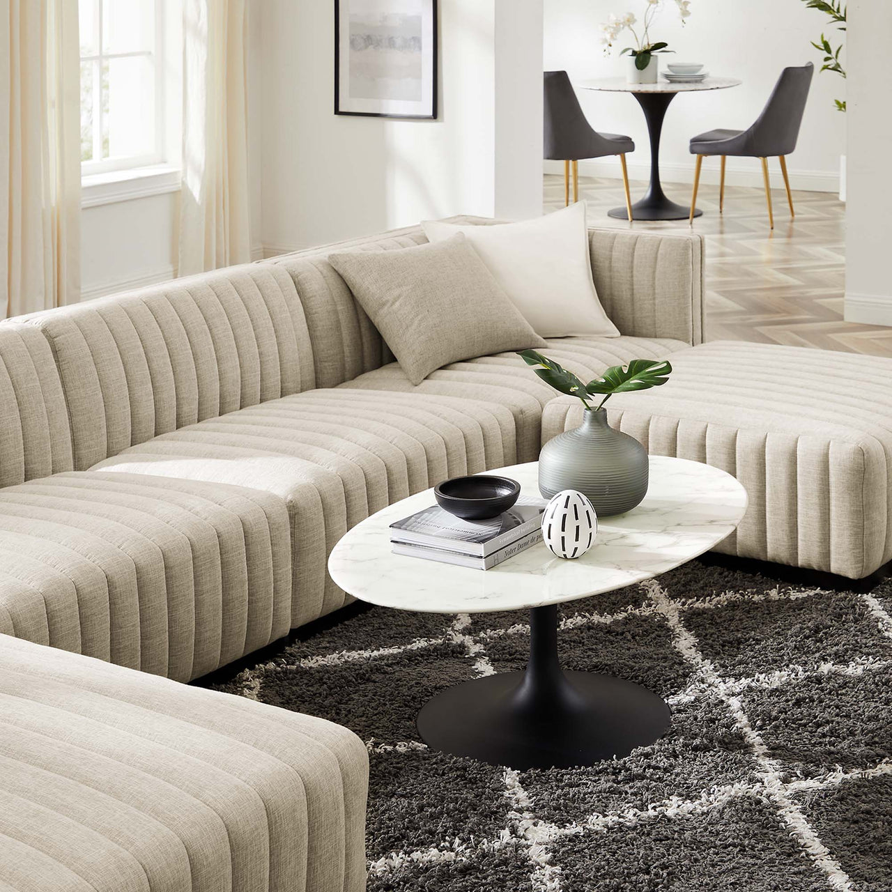 Evoke 6-Piece Fabric Sectional, Black & Beige