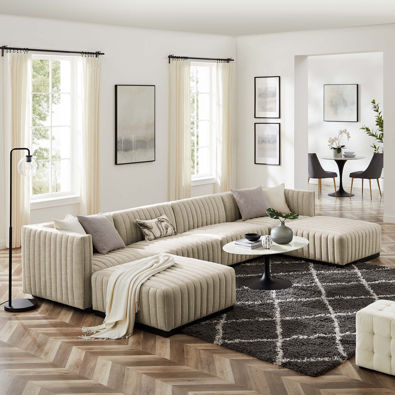 Evoke 6-Piece Fabric Sectional, Black & Beige