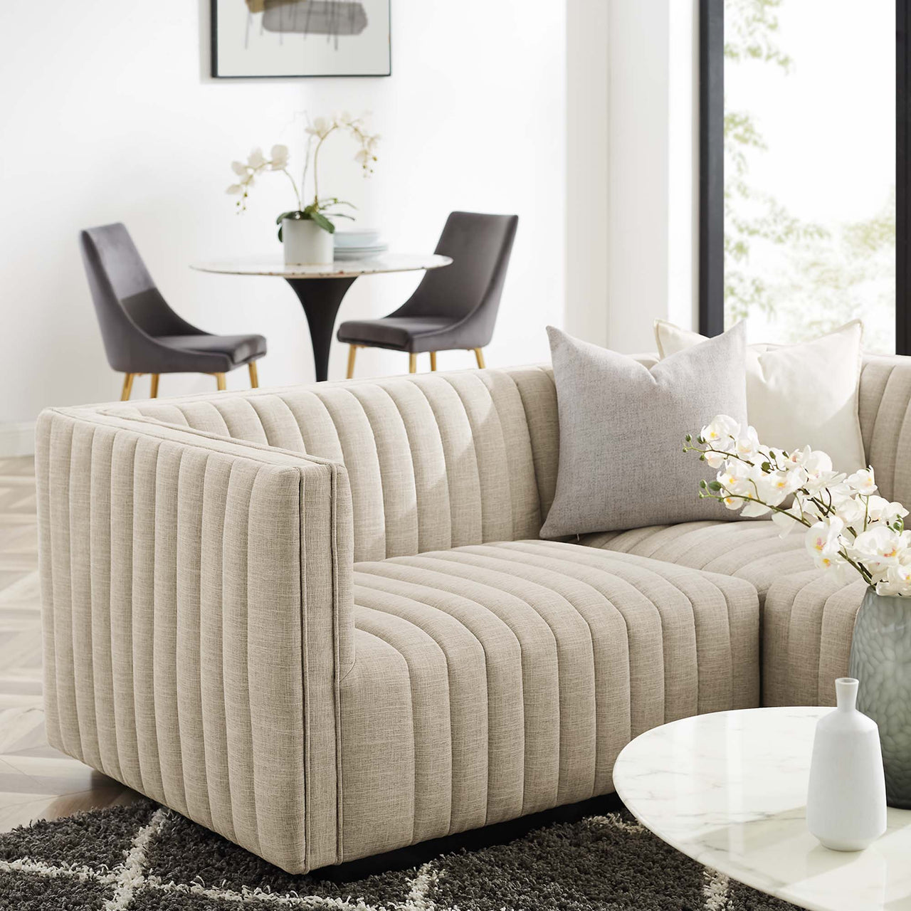 Evoke 4-Piece Fabric L-Shaped Sectional, Black & Beige