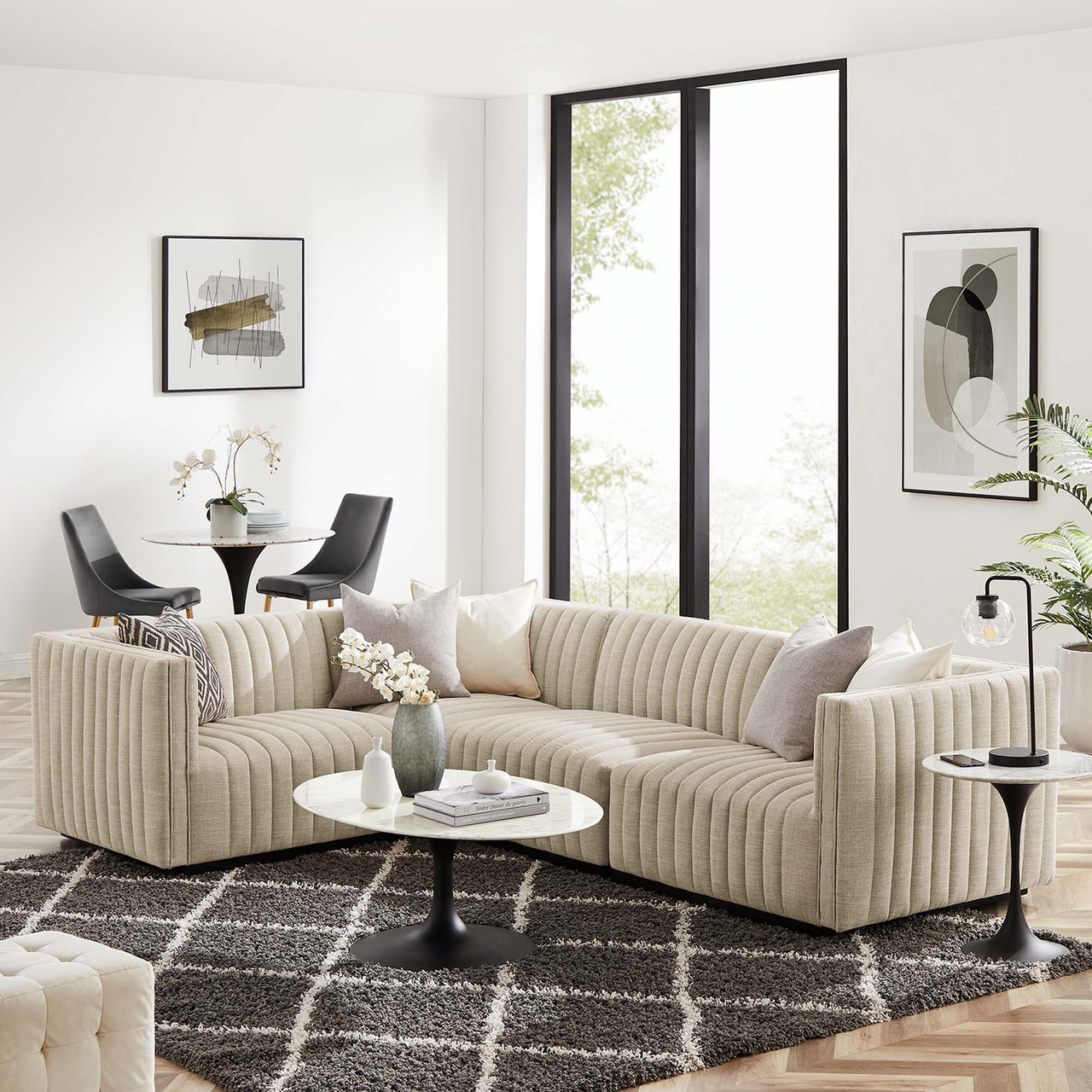 Evoke 4-Piece Fabric L-Shaped Sectional, Black & Beige