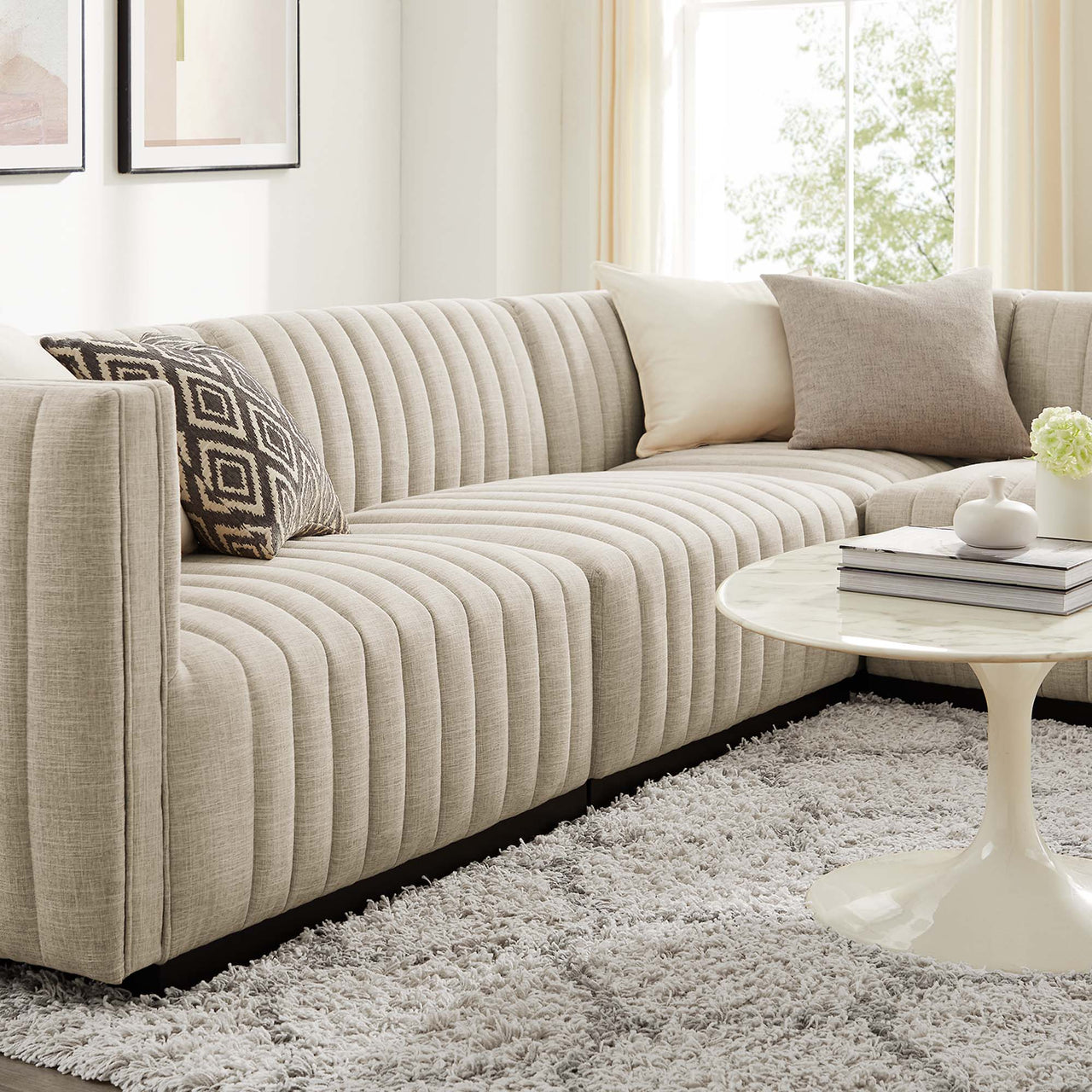 Evoke 4-Piece Fabric L-Shaped Sectional, Black & Beige