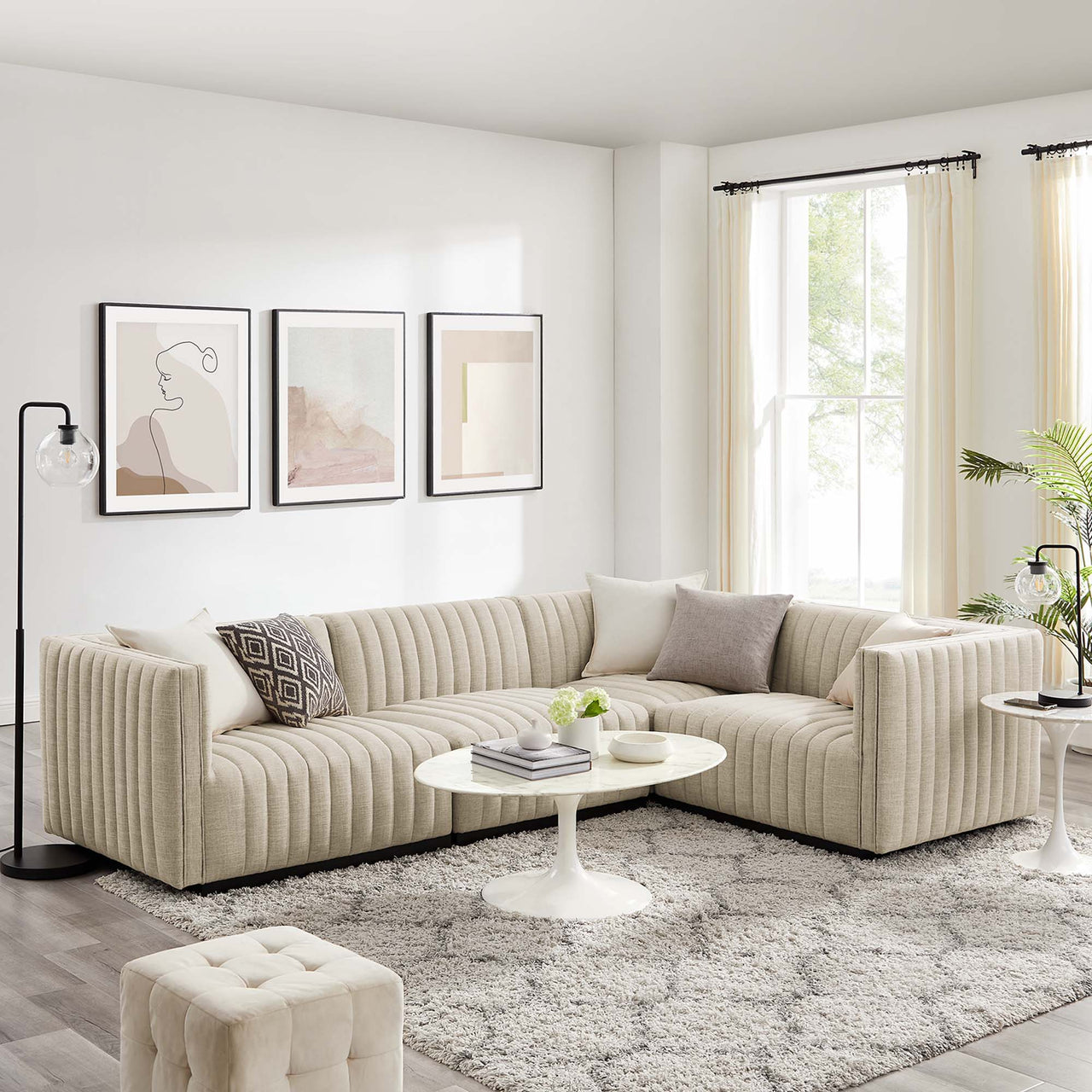 Evoke 4-Piece Fabric L-Shaped Sectional, Black & Beige