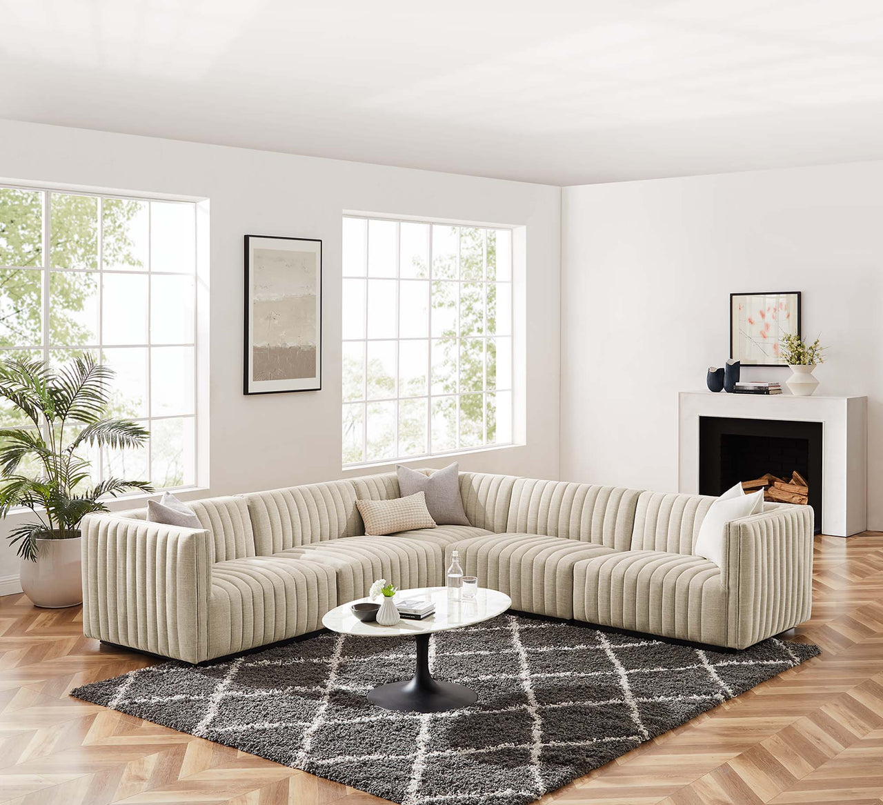 Evoke 5-Piece Fabric L-Shaped Sectional, Black & Beige