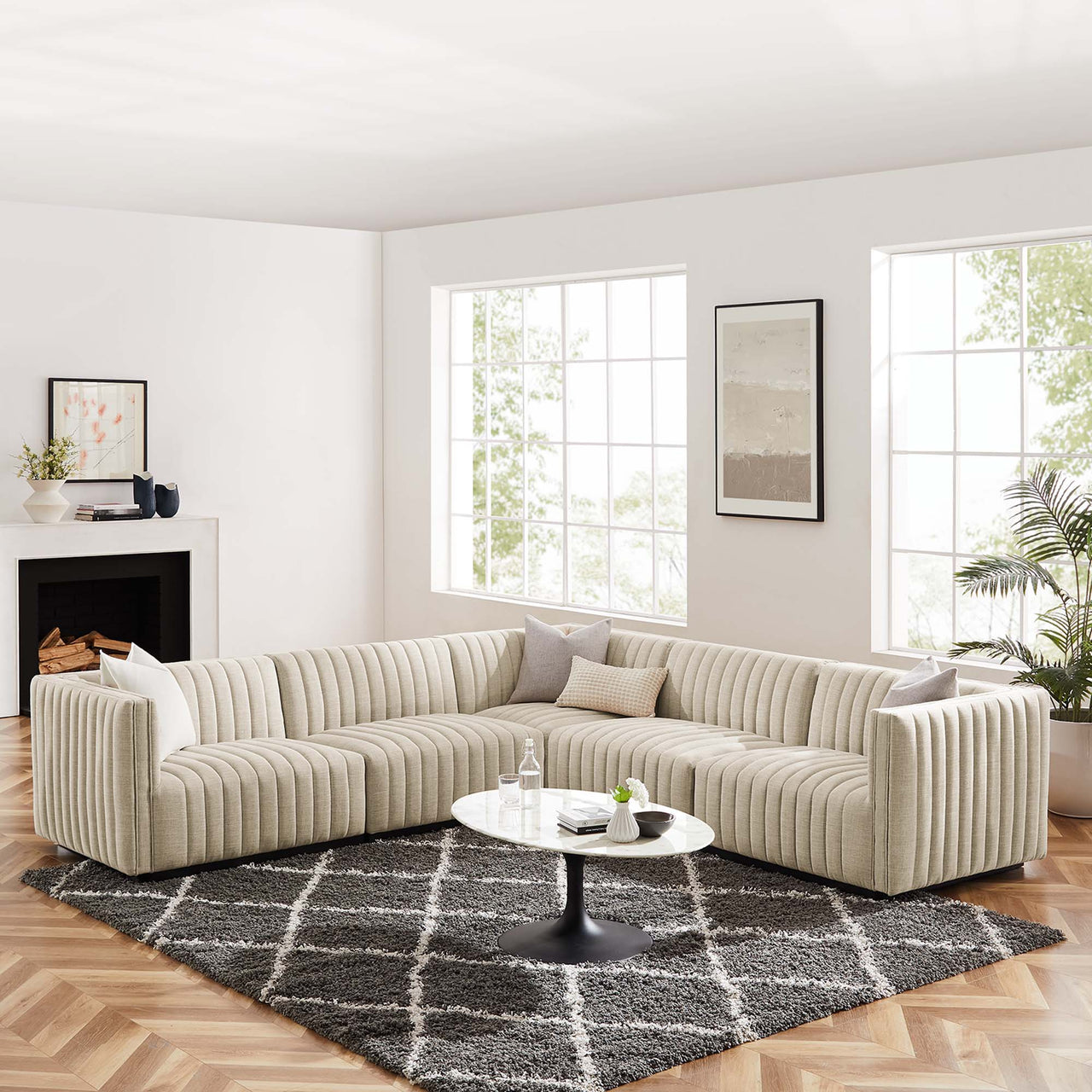 Evoke 5-Piece Fabric L-Shaped Sectional, Black & Beige