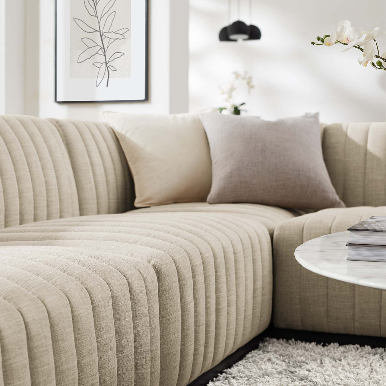 Evoke 6-Piece Fabric U-Shaped Sectional, Black & Beige