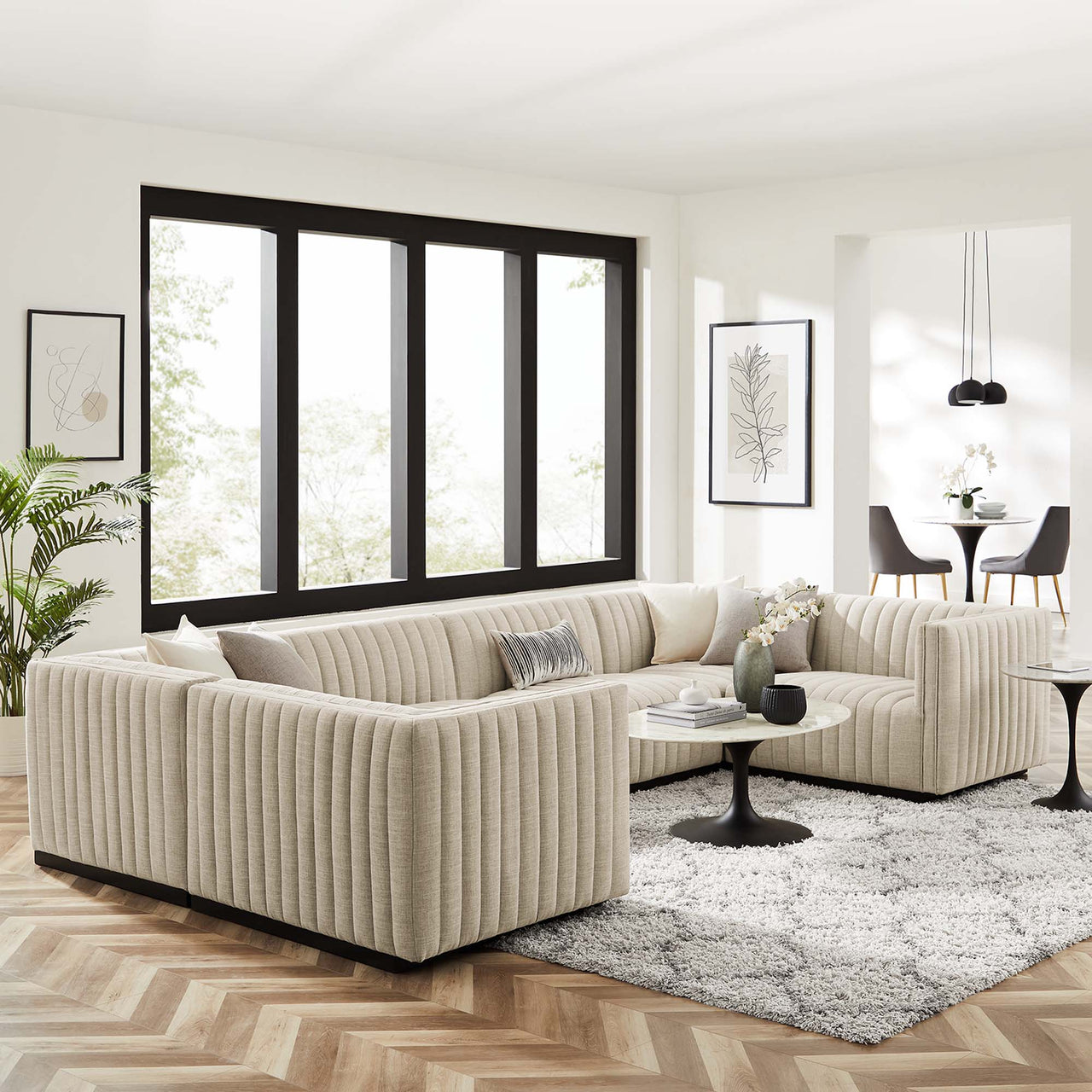 Evoke 6-Piece Fabric U-Shaped Sectional, Black & Beige