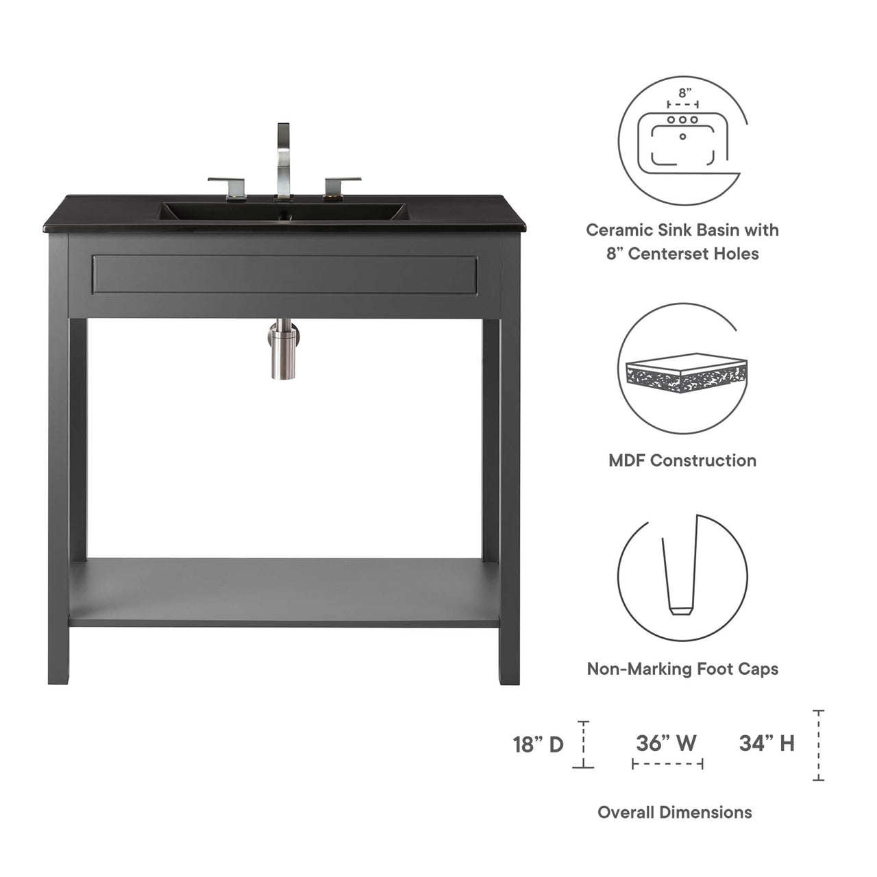 Altis Vanity Unit, Large, Gray & Black