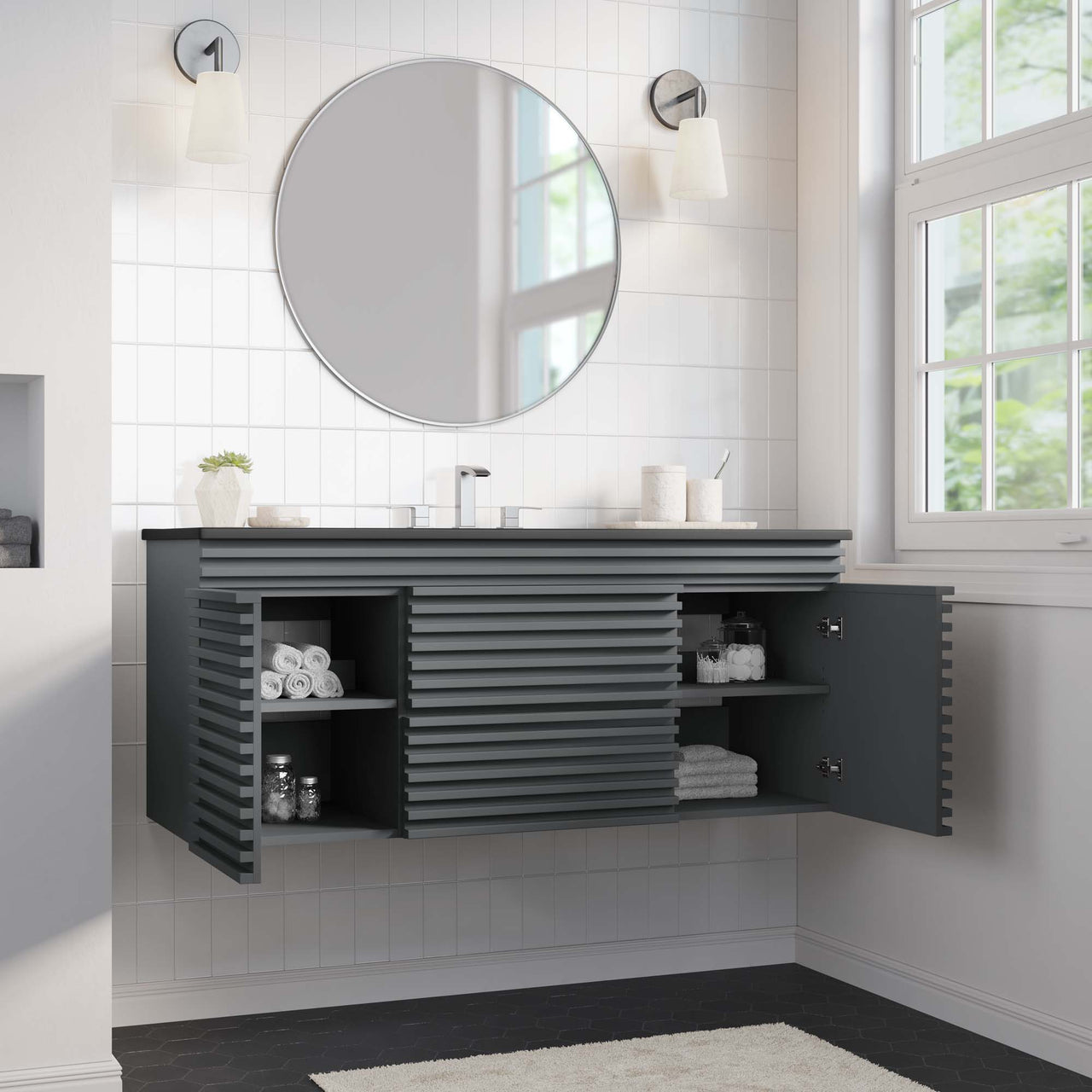 Ventra Floating Vanity Unit, Extra Large, Gray & Black