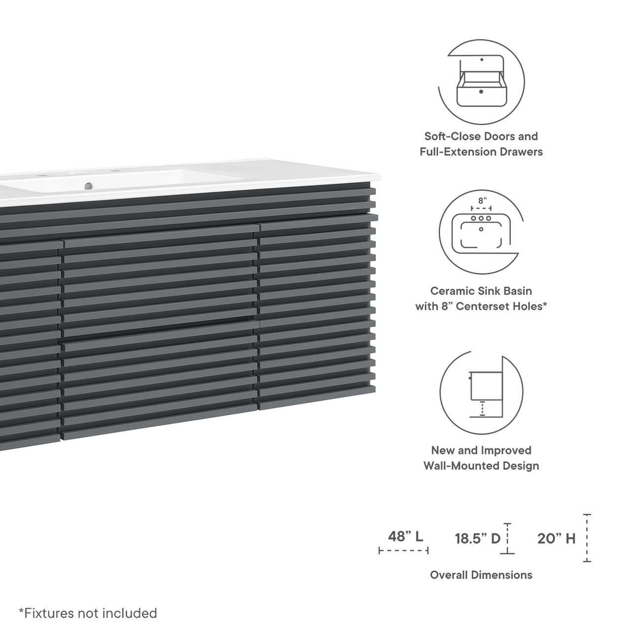 Ventra Floating Vanity Unit, Extra Large, Gray & White