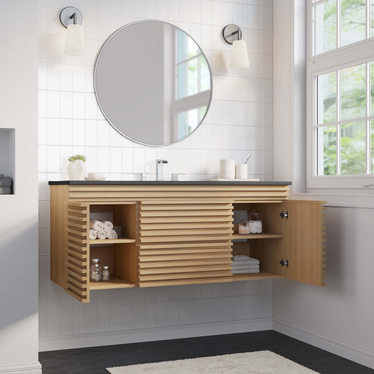 Ventra Floating Vanity Unit, Extra Large, Oak & Black