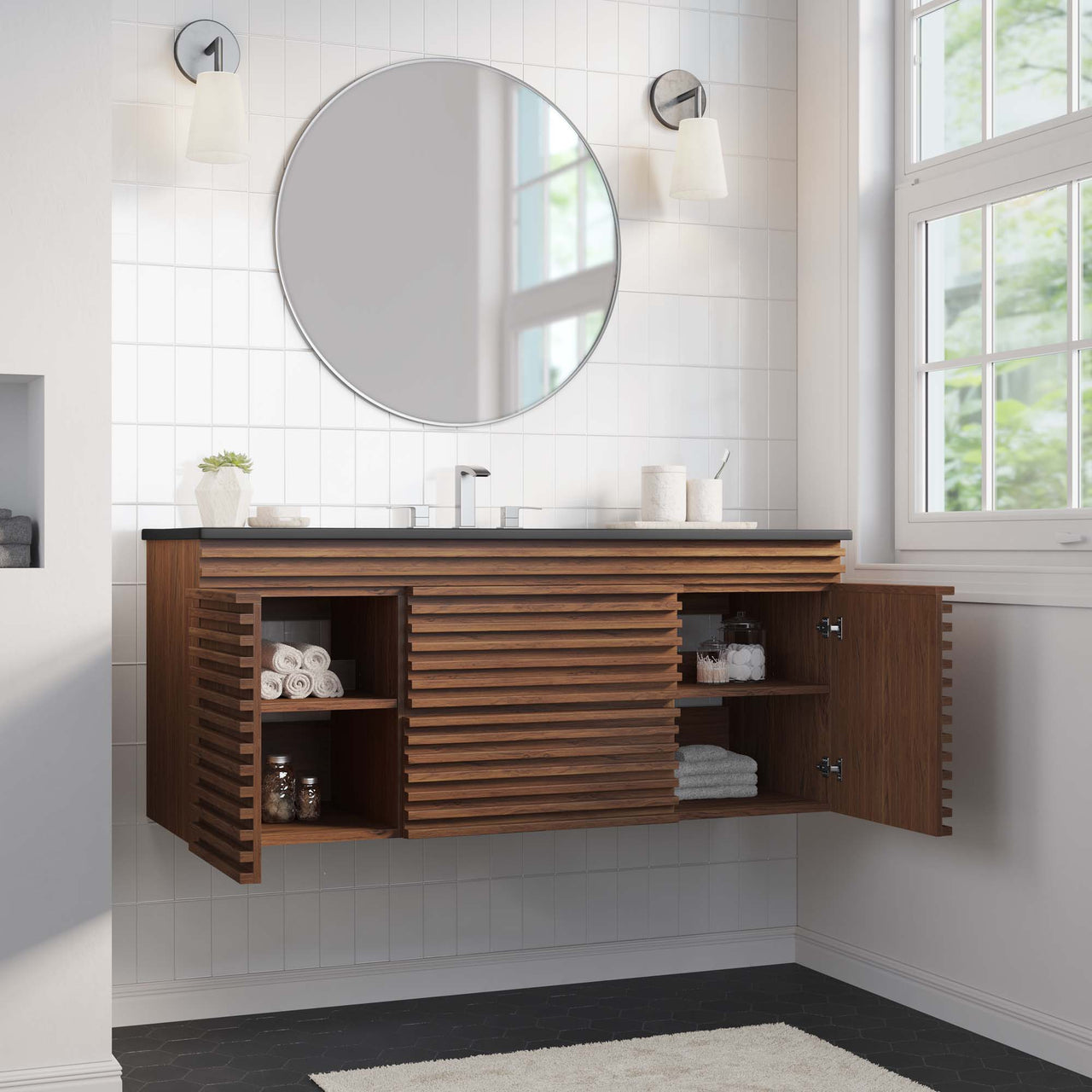Ventra Floating Vanity Unit, Extra Large, Walnut & Black