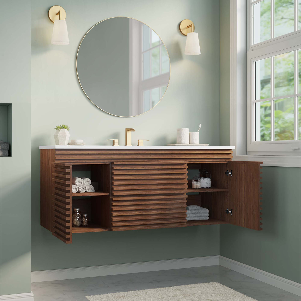Ventra Floating Vanity Unit, Extra Large, Walnut & White