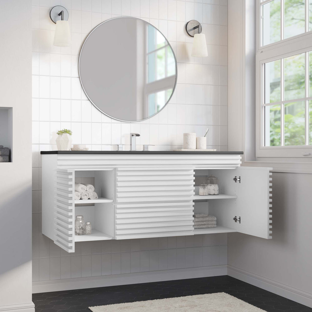 Ventra Floating Vanity Unit, Extra Large, White & Black