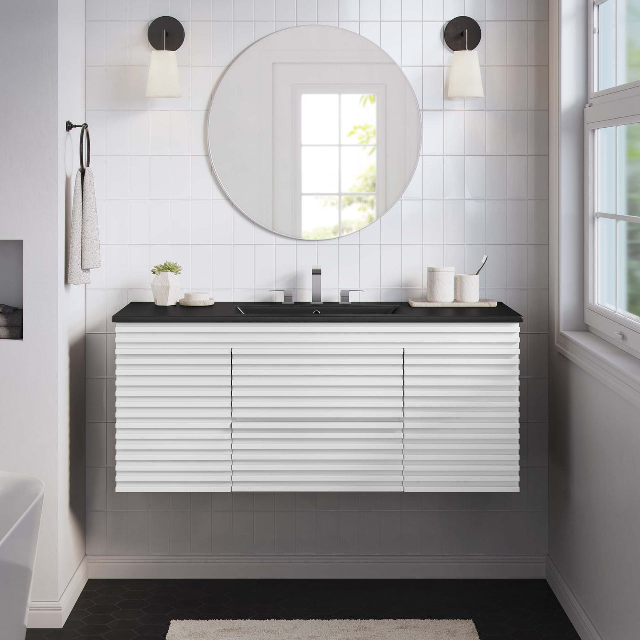 Ventra Floating Vanity Unit, Extra Large, White & Black