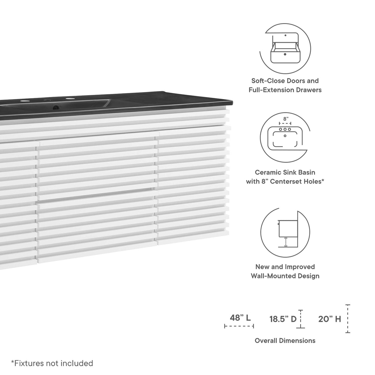 Ventra Floating Vanity Unit, Extra Large, White & Black