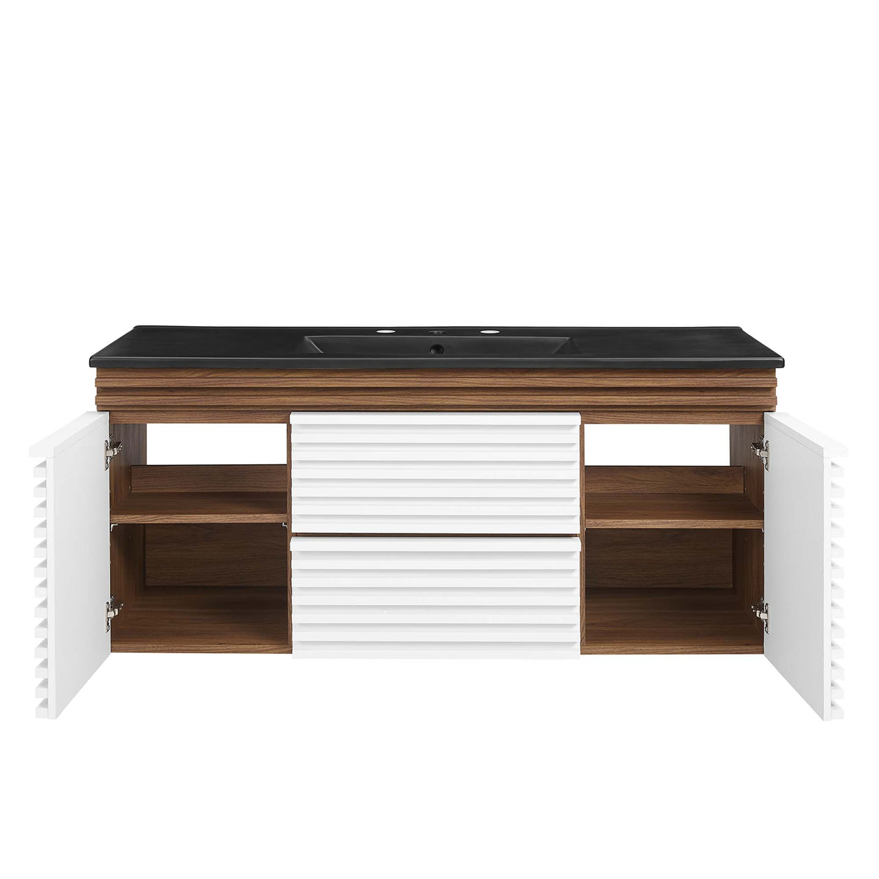 Ventra Floating Vanity Unit, Extra Large, White, Walnut and Black