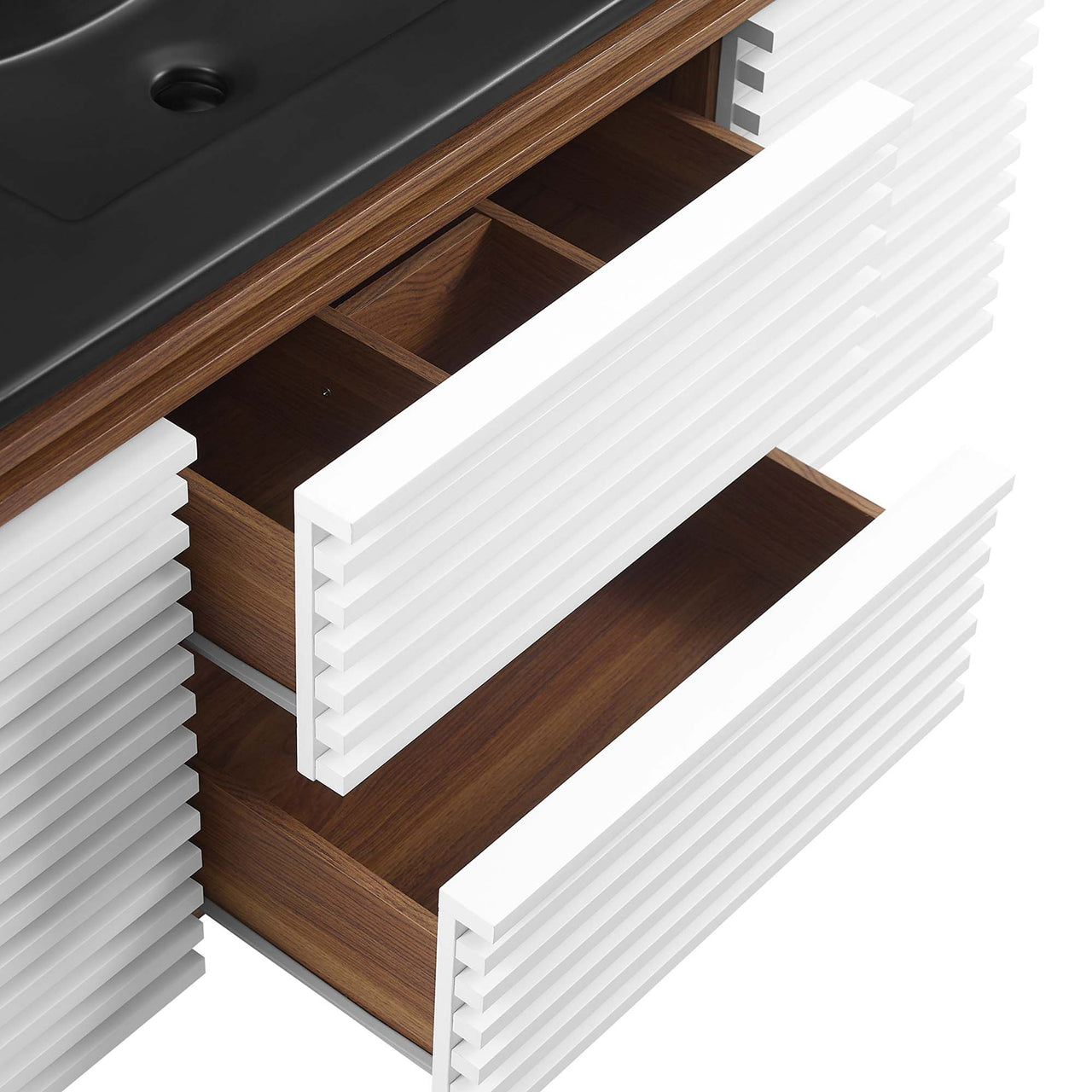 Ventra Floating Vanity Unit, Extra Large, White, Walnut and Black