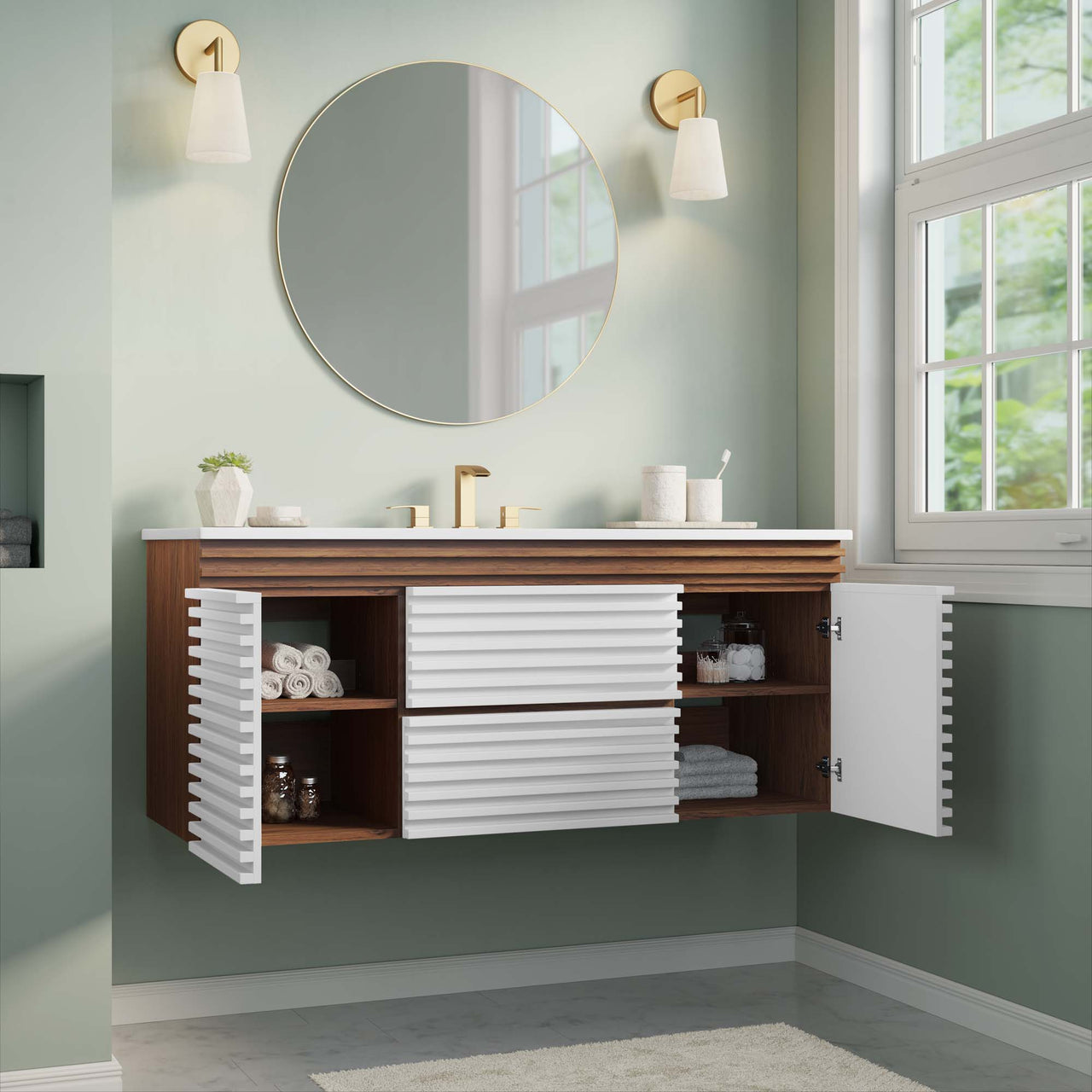 Ventra Floating Vanity Unit, Extra Large, Walnut & White