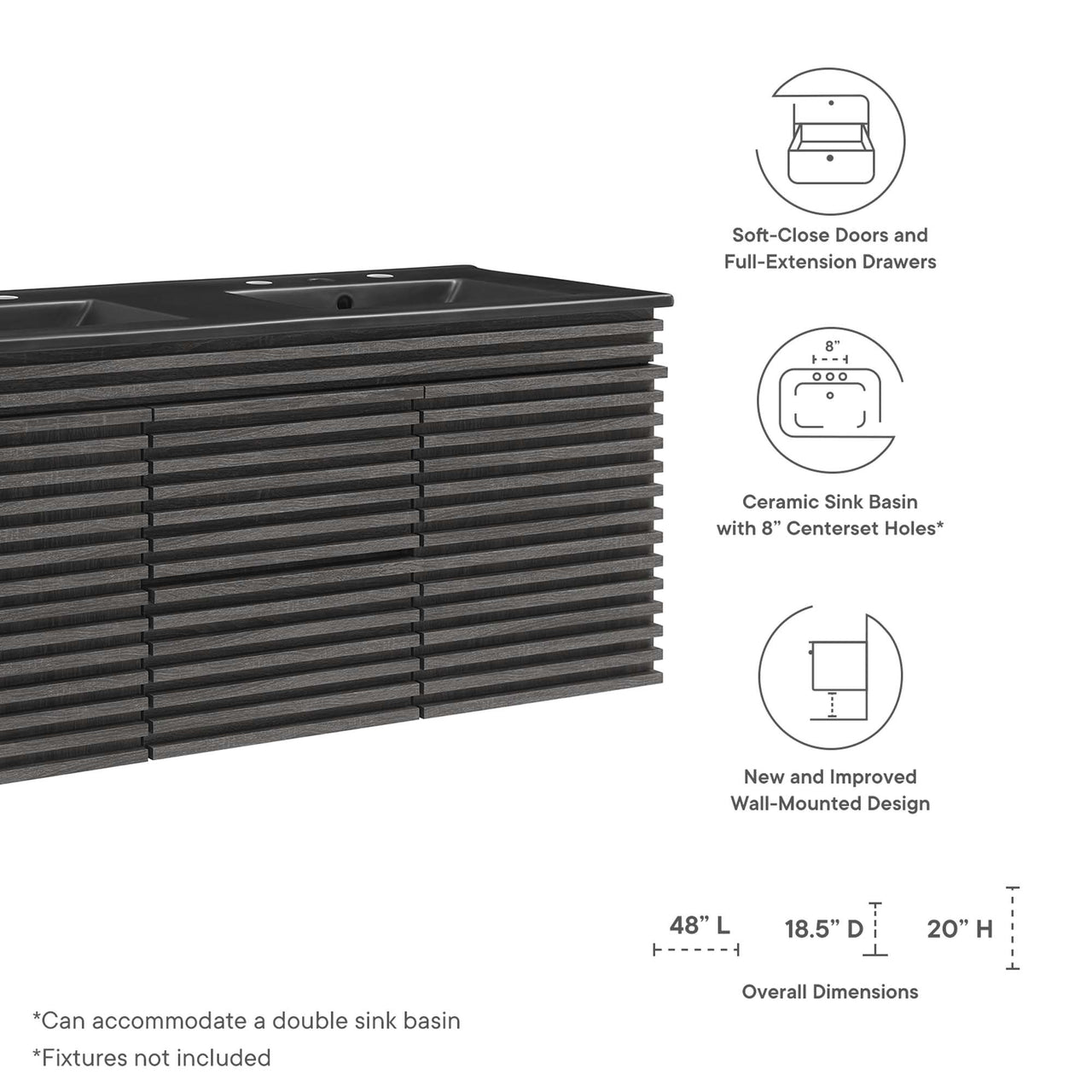 Ventra Floating Vanity Unit, Extra Large, Charcoal & Black