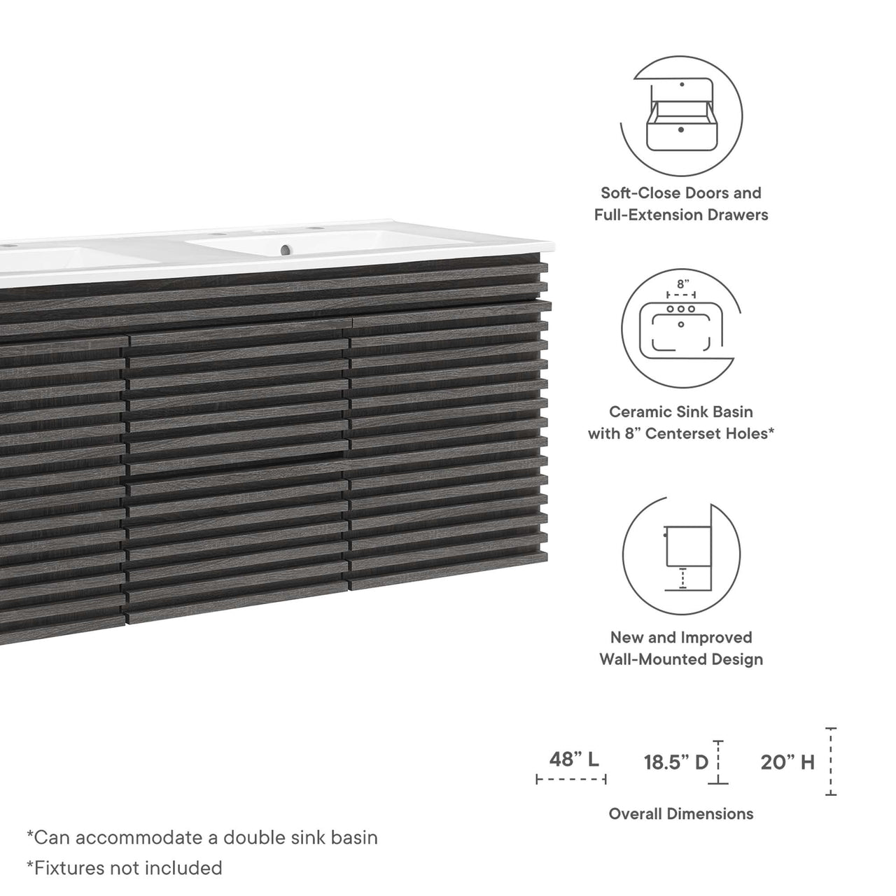 Ventra Floating Vanity Unit, Extra Large, Charcoal & White