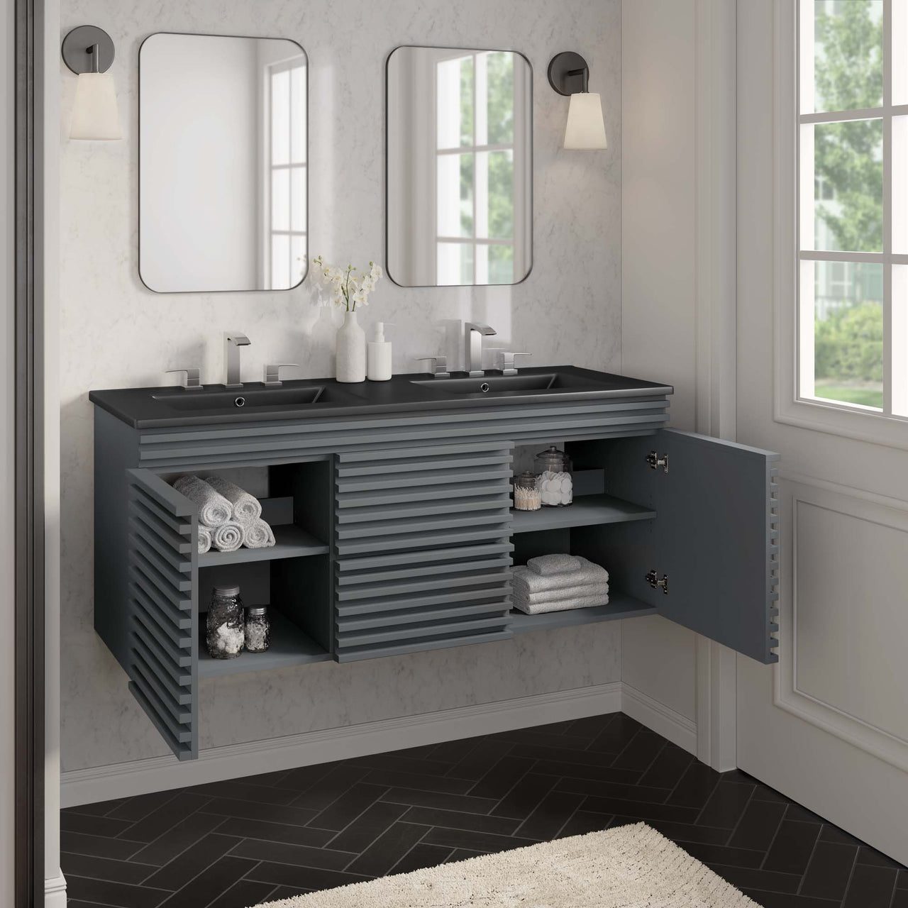 Ventra Floating Vanity Unit, Extra Large, Gray & Black