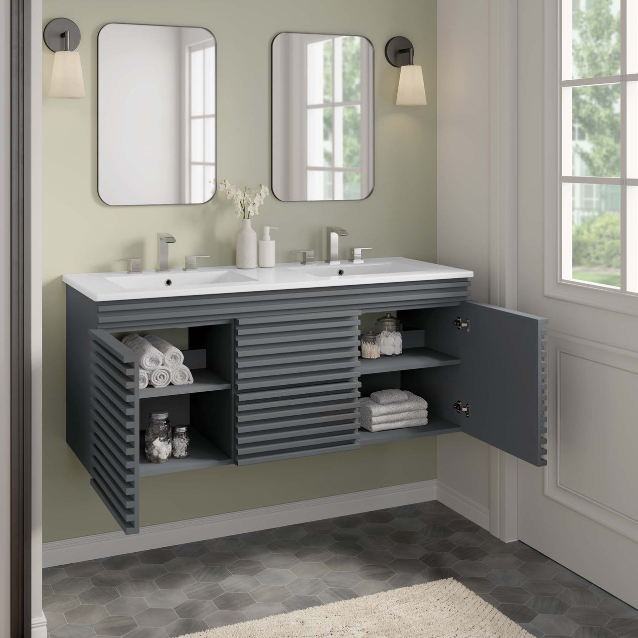 Ventra Floating Vanity Unit, Extra Large, Gray & White