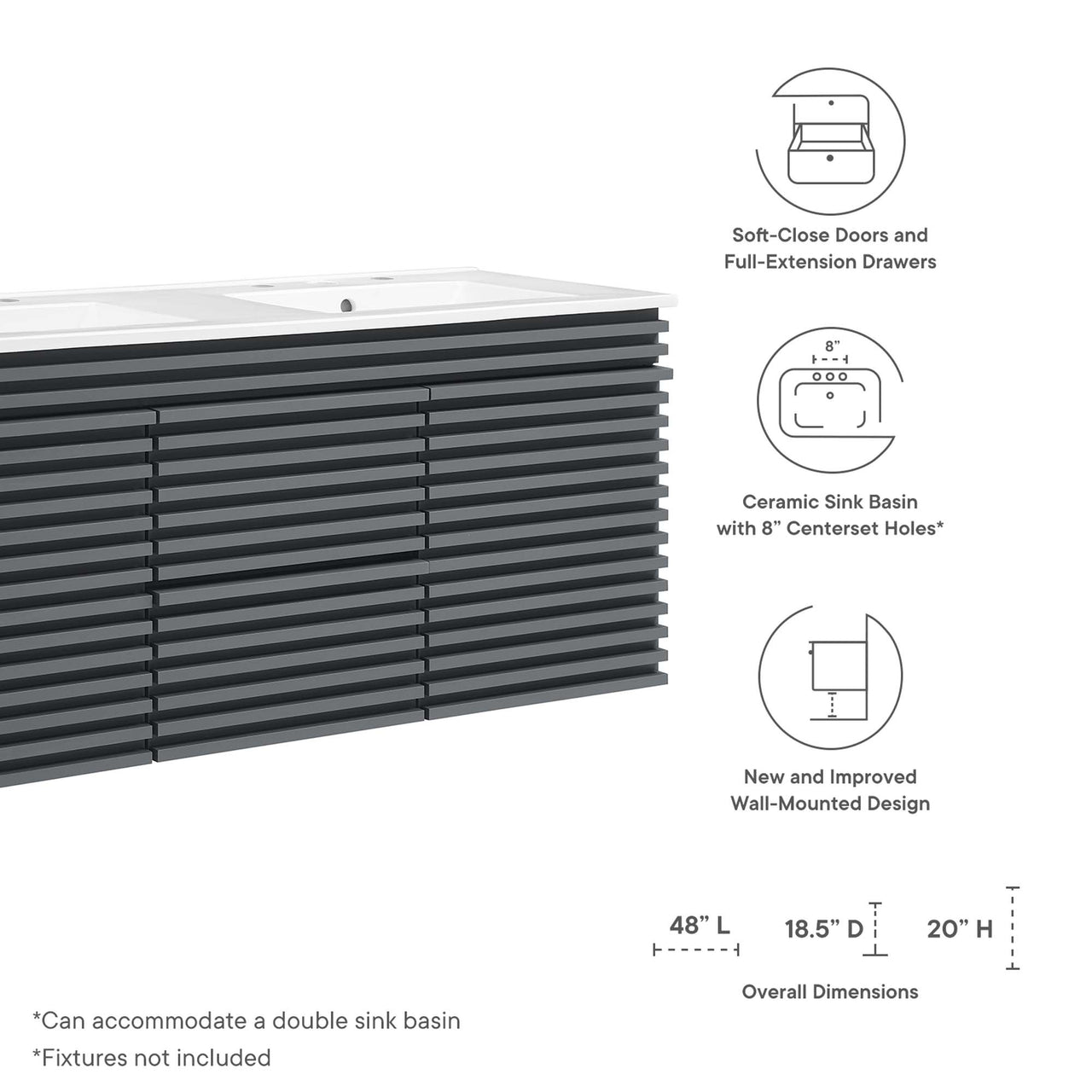 Ventra Floating Vanity Unit, Extra Large, Gray & White