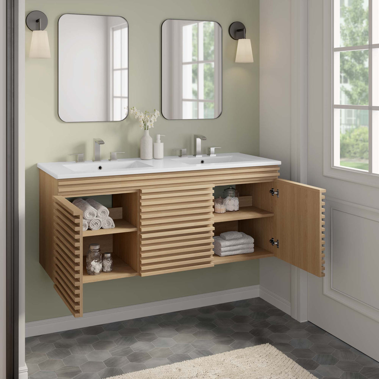 Ventra Floating Vanity Unit, Extra Large, Oak & White