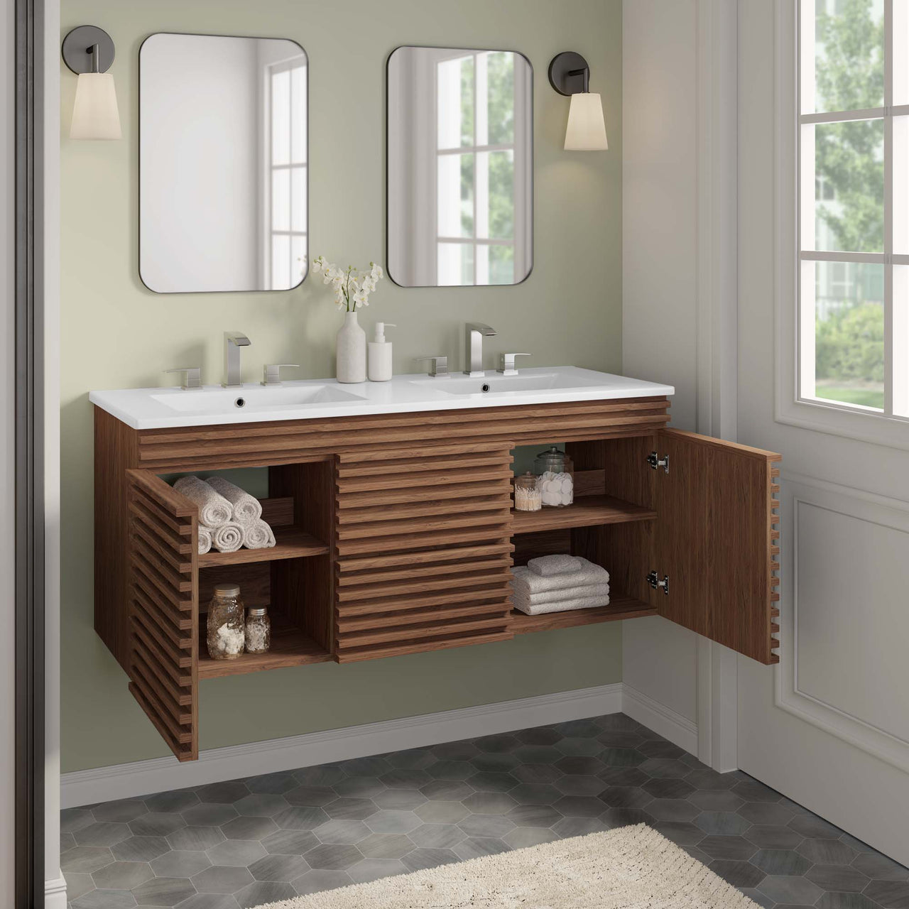 Ventra Floating Vanity Unit, Extra Large, Walnut & White