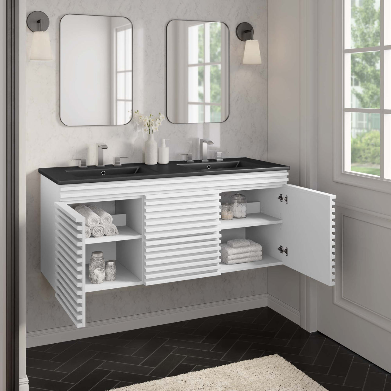 Ventra Floating Vanity Unit, Extra Large, White & Black