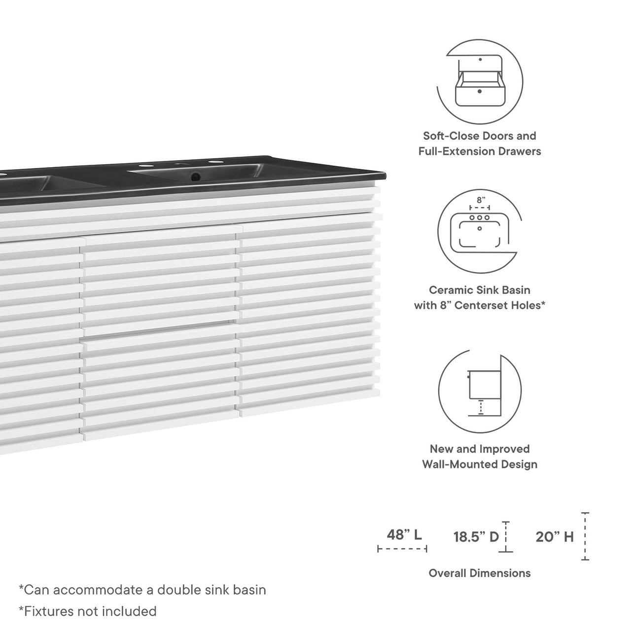 Ventra Floating Vanity Unit, Extra Large, White & Black