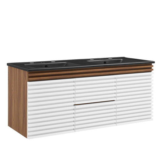 Ventra Floating Vanity Unit, Extra Large, White, Walnut and Black