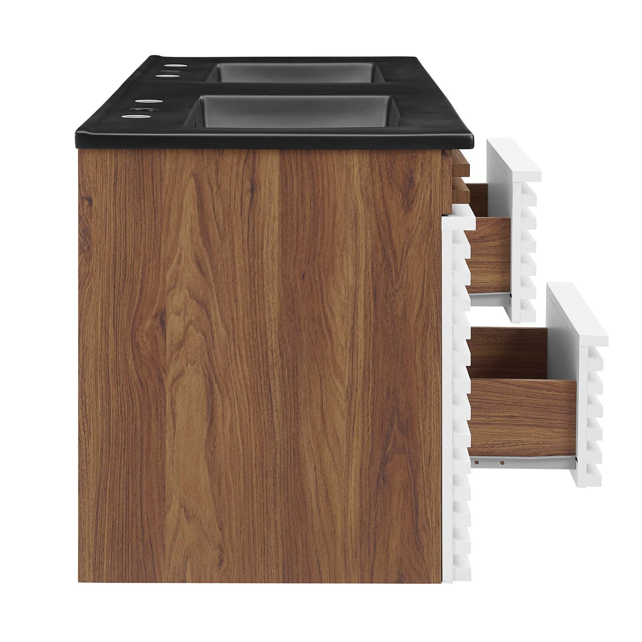 Ventra Floating Vanity Unit, Extra Large, White, Walnut and Black