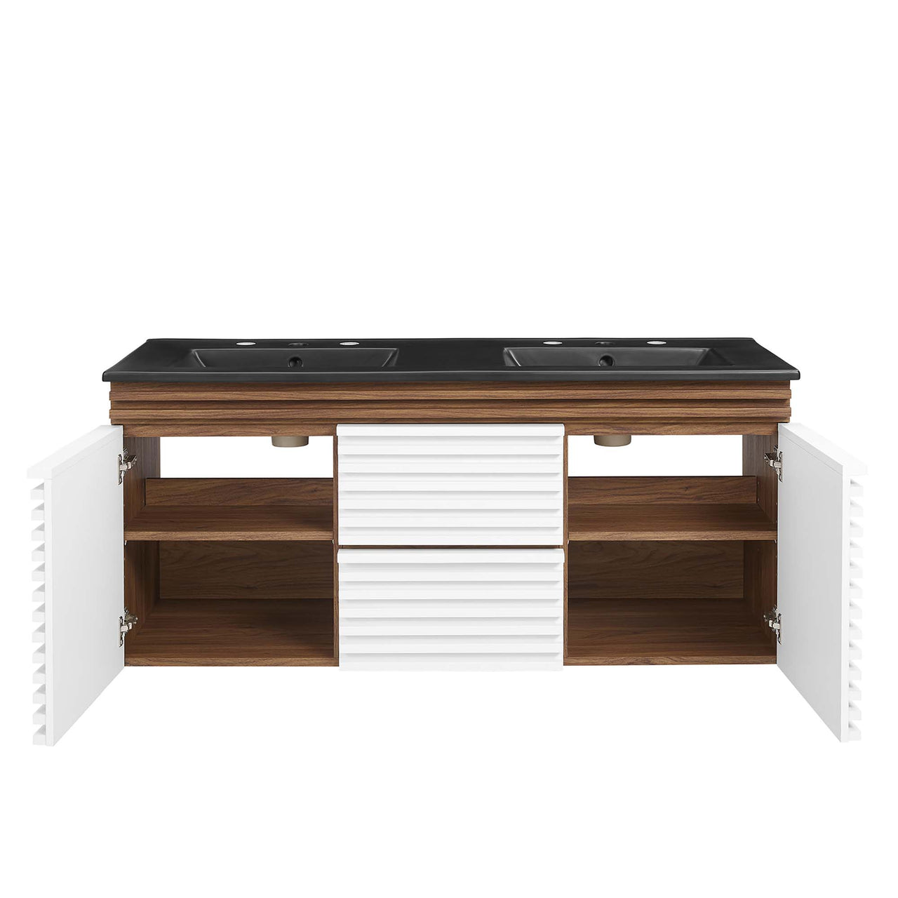 Ventra Floating Vanity Unit, Extra Large, White, Walnut and Black